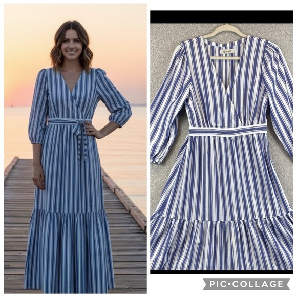 Madewell Dresses & Skirts - Madewell maxi dress size 6 boho nautical stripe tiered cottagecore coastal beach